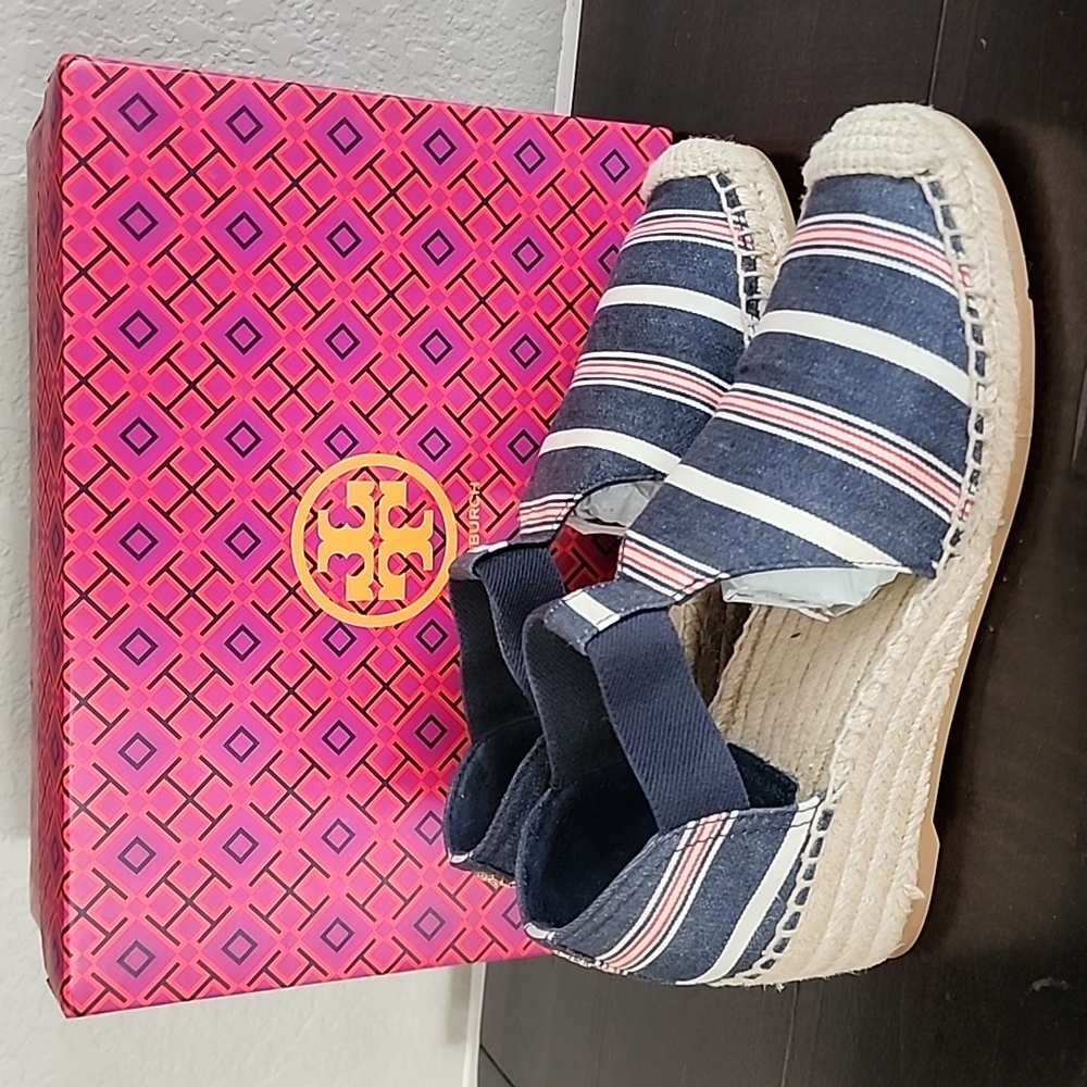Tory Burch Catalina 3 50mm Espadrille Striped Canvas/Elastic Size 8